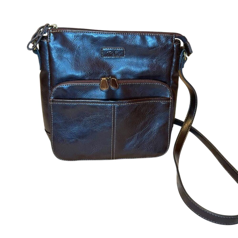 Relic purse brown faux leather crossbody organizer shoulder bag lots of pockets